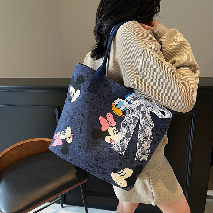 Wholesale Cartoon canvas bag, new versatile shoulder bag, student commuting tote bag, large capacity tote bag