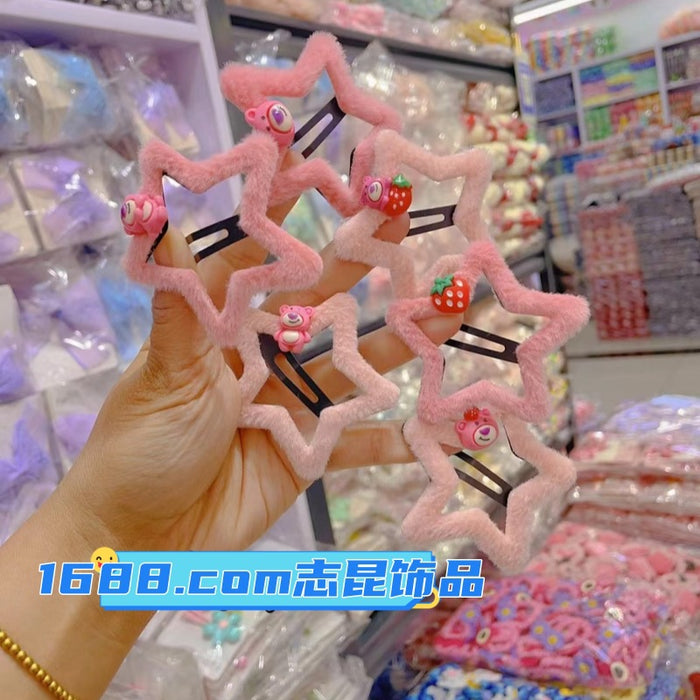 Wholesale  plush star BB clip cute children's hairpin  bangs side clip