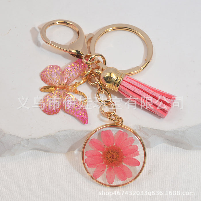 Wholesale Glue Alloy Daisy Butterfly Tassel Keychain JDC-KC-YiWa020