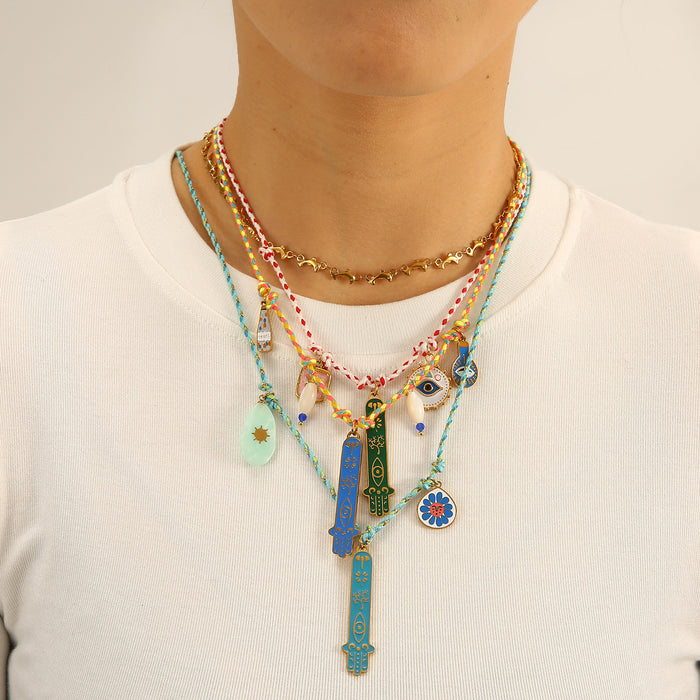 Wholesale Personalized original design knotted cotton rope necklace paired with stainless steel drip oil pendant accessories wholesale