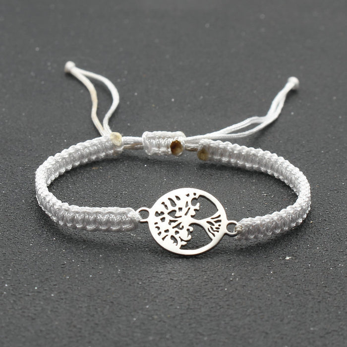 Wholesale jewelry round stainless steel tree of life bracelet hand-woven red rope bracelet