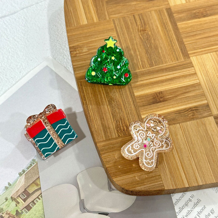 Wholesale Christmas Acrylic Kids Hair Clips Cute Santa Gingerbread Small Flat Grippers Party Hair Accessory For Resale