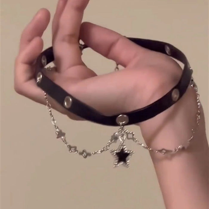 Wholesale Diamond studded pentagram necklace, fashionable and versatile, tassel short collar, necklace, light luxury and high-end accessories