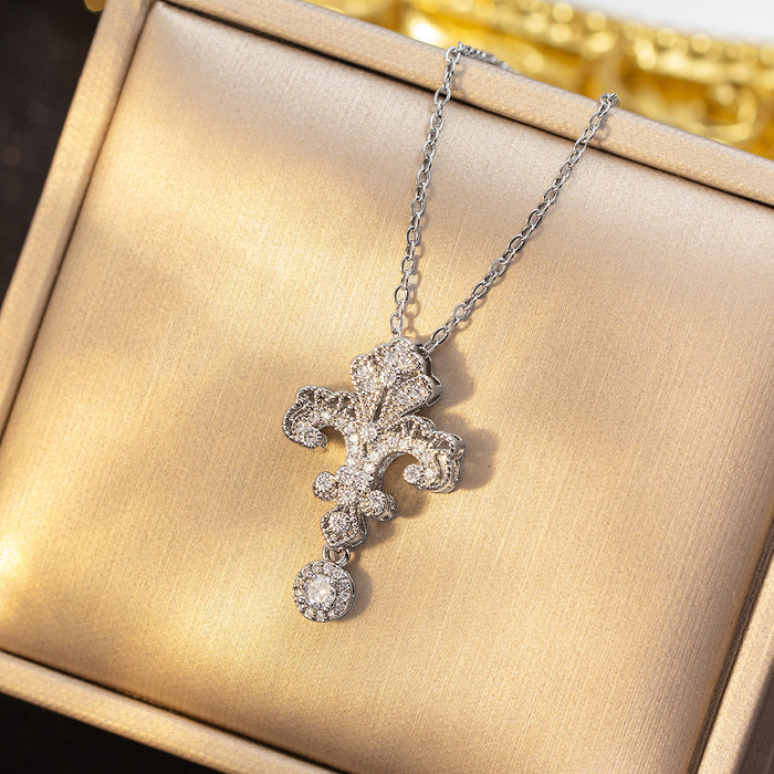 Wholesale Titanium Steel Tassel Cross Necklace for Women Luxury Inlaid long necklace Jewelry