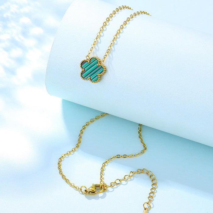 Wholesale Stainless Steel Four-leaf Clover Double-sided Diamond Necklace Women's