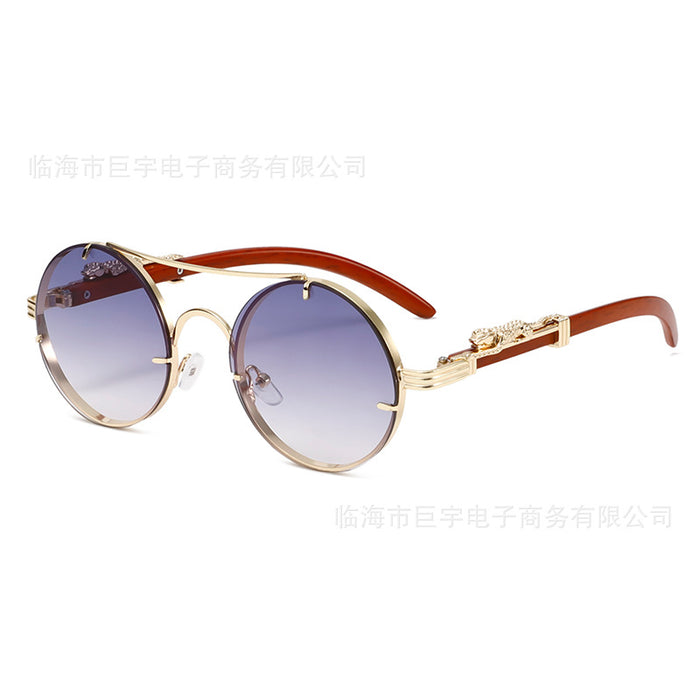 Wholesale New Retro Double Beam Leopard Head Sunglasses Fashion Trend Personalized Round Frame Sunglasses