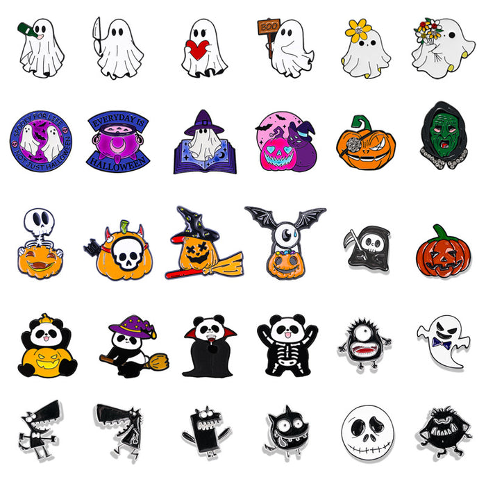 Wholesale  Series Brooch Pumpkin Skull Ghost Alloy Oil Dropping Metal Cartoon Punk Horror Badge