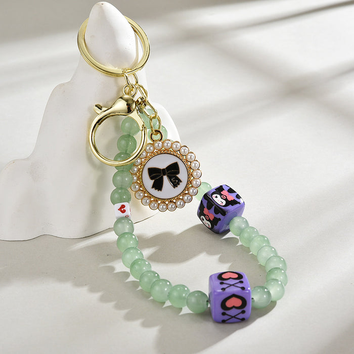 Wholesale Glass bead round brand bow keychain