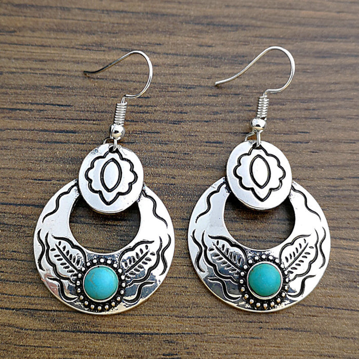 Wholesale Earrings Alloy Vintage Boho Set Turquoise Flowers MOQ≥2 JDC-ES-HaoBiao025