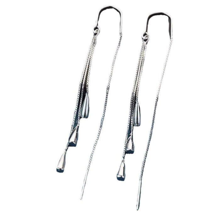 Wholesale Pure silver ear line women's long ear hook tassel earrings, niche design temperament, drooping feeling earrings