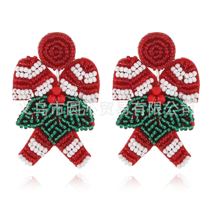 Wholesale Christmas Fabric Rice Bead Earrings Hand-Sewn Christmas Tree Old Man Snowman Snowflake Earrings