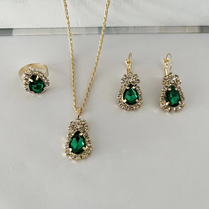 Wholesale Water Drop Love Diamond Set Necklace Earrings Rings Bridal Accessories JDC-NE-AH004