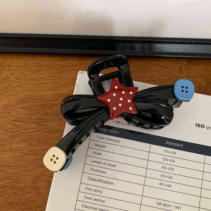 Wholesale Fun Contrast Color Wave Dot Star Button Grab Clip Large Bow Shark Clip Half Tie Disc Hairpin Hair Quantity Multi-hair Grab