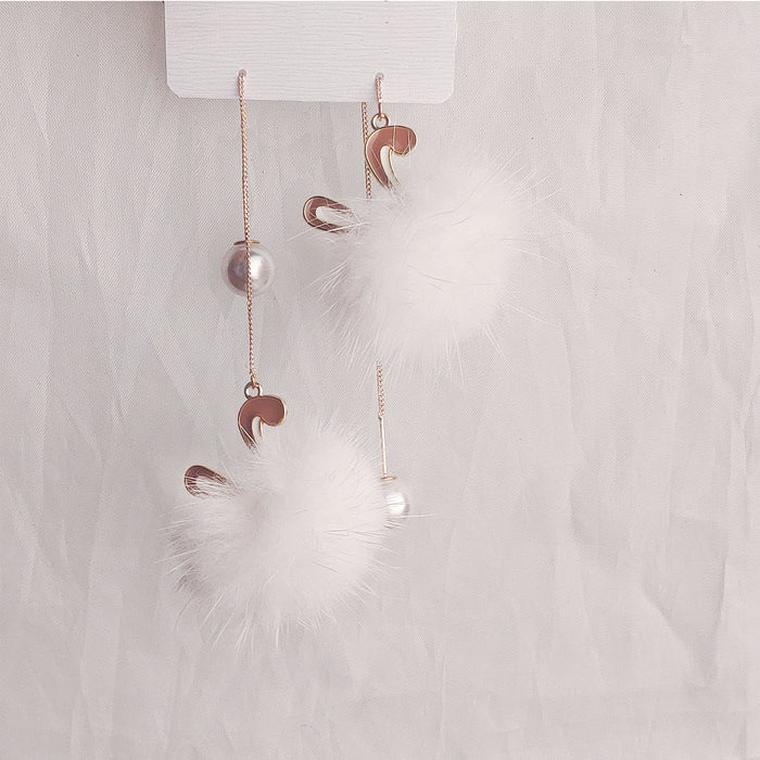 Wholesale Cute  Rabbit Mink Hair Ball Long Earrings Tassel Plush Earrings