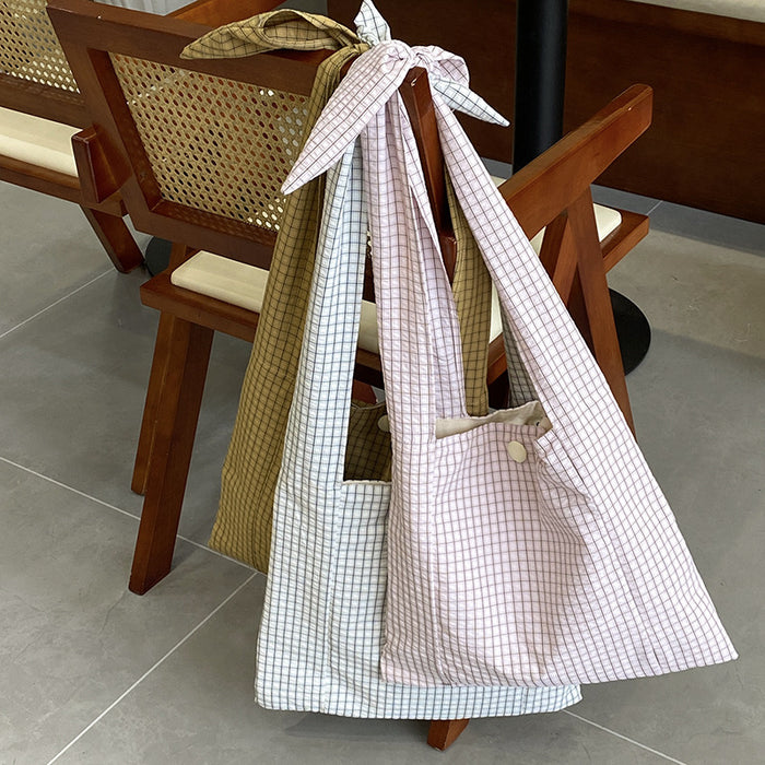 Wholesale Checkered shoulder bag, simple and versatile, lace up crossbody bag, large capacity casual tote bag
