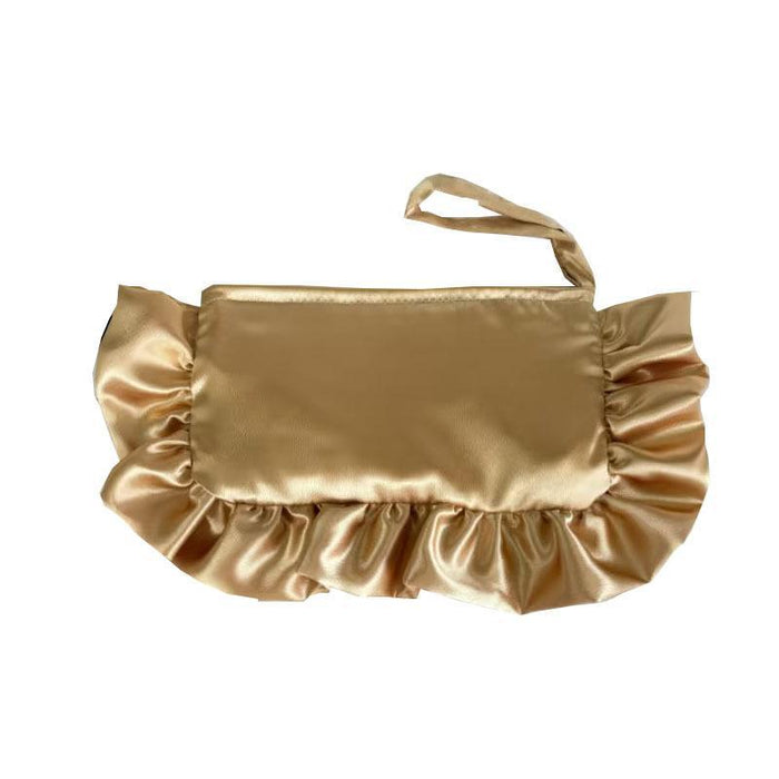 Wholesale Stylish Satin Finish Ruffle Trim Clutch Handbag Wine Red Polyester Small Evening Purse For Women Zipper Closure Party Bag