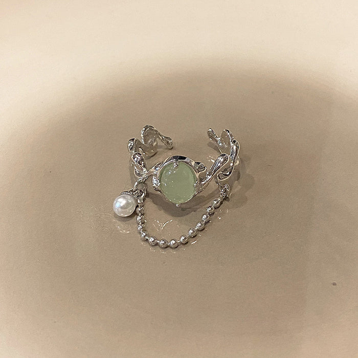 Wholesale Imitation Jade Marrow Butterfly Ring, Rotating Four Leaf Clover Flower Style, Stacked with Finger Ring