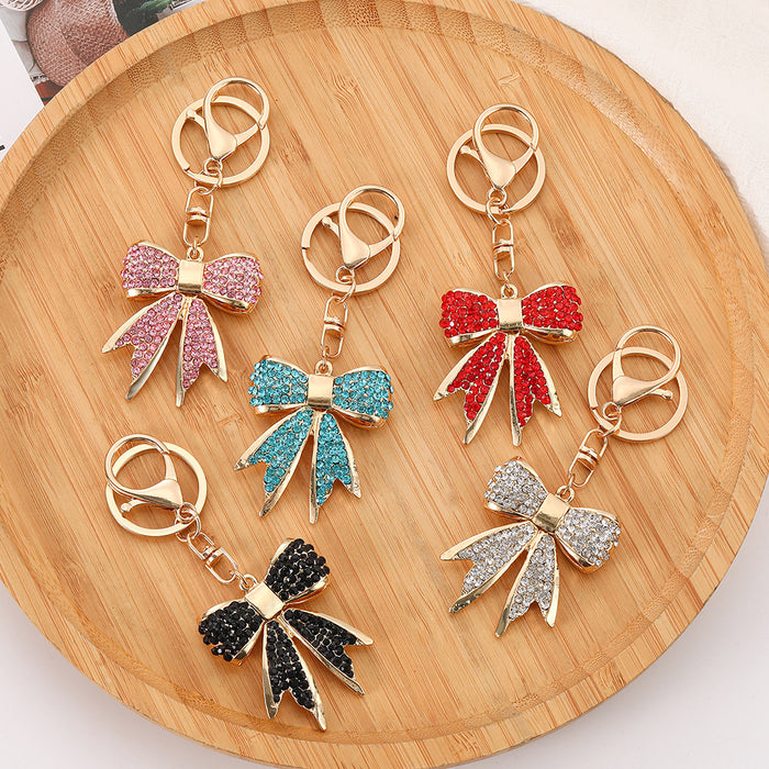 Wholesale Zinc Alloy Red Bow Rhinestone Keychain Fashion Bag Charm Car Key Accessory MOQ≥2