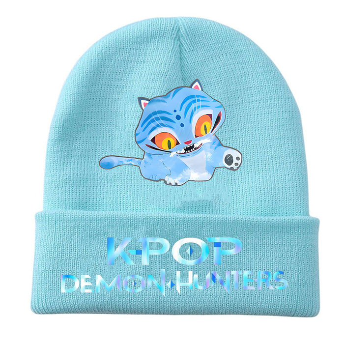 Wholesale Kpop Knitted hat fashion curled brim beanie printed