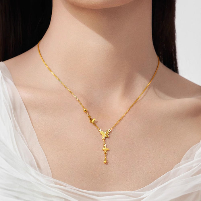 Wholesale Butterfly tassel necklace with niche temperament, simple and luxurious, collarbone titanium steel