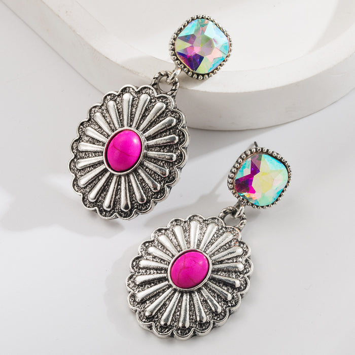 Wholesale Diamond-encrusted Turquoise Water Drop Cross Earrings Retro Creative Distinctive Exaggerated Earrings for Women