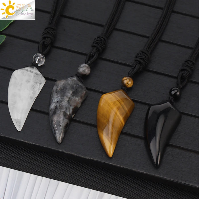 Wholesale Amethyst Crystal Wolf Tooth Pendant Necklace Minimalist Ancient Style Everyday Jewelry Accessory