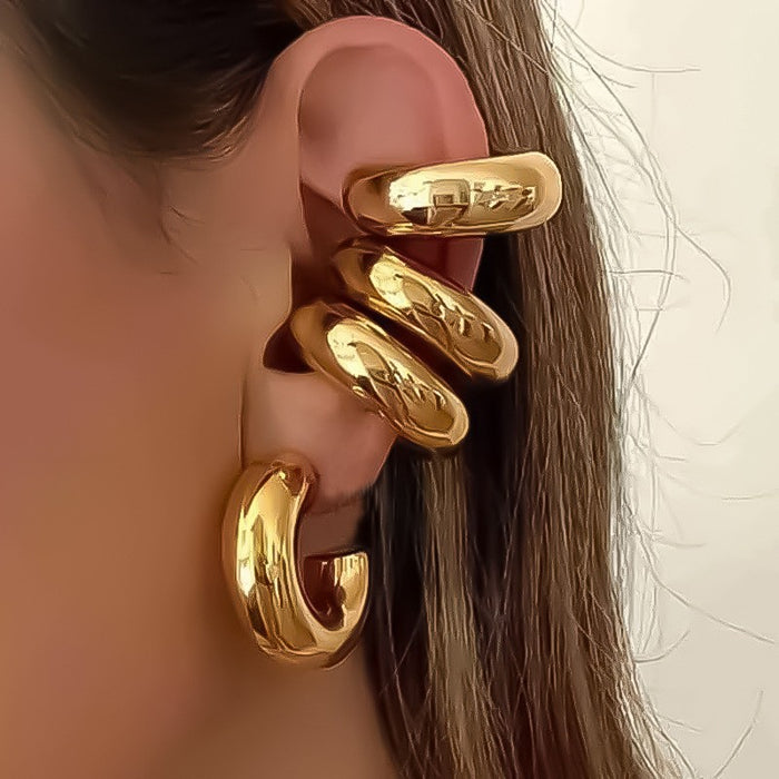 Wholesale Exaggerated hollow ear loops with geometric C-shaped ear clips