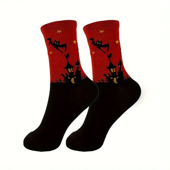 Wholesale 5pcs Halloween Skull Pumpkin Bat Cartoon Printed Polyester Cartoon Middle Tube Socks JDC-SK-Xinh026