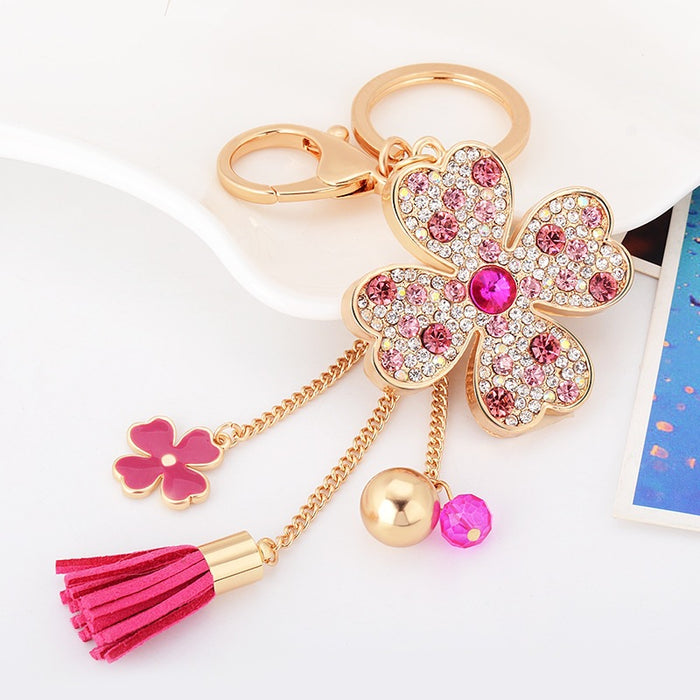 Wholesale Rhinestone Satellite Stone Four-leaf Clover Zinc Alloy Keychain JDC-KC-ZhanLun005