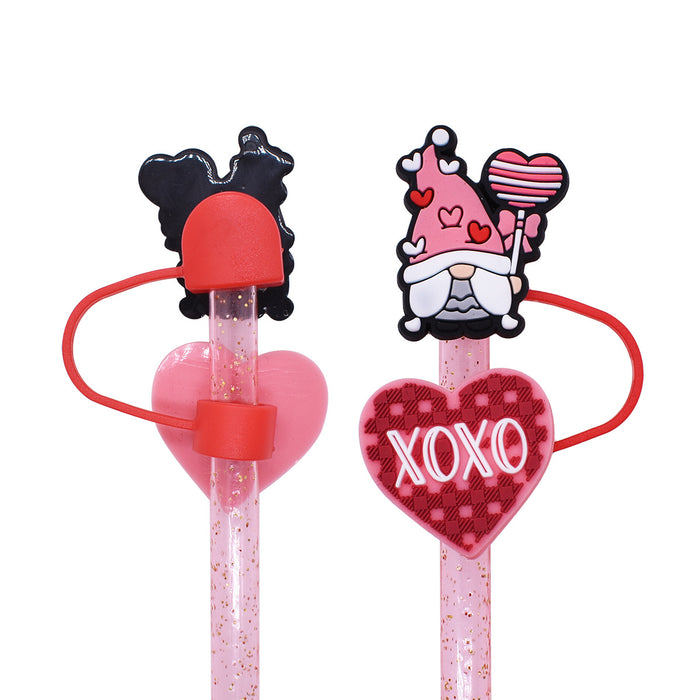 Wholesale 10mm Valentine's Day 10mm Cartoon 100pcs PVC Cartoon Straw Cap JDC-SCR-RYY004