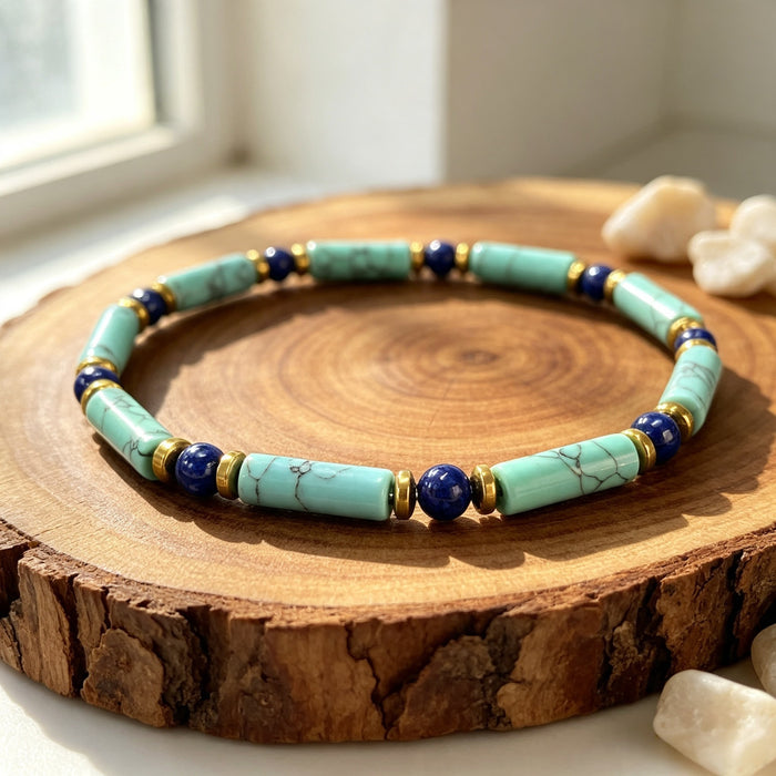 Wholesale Trendy Turquoise Lapis Lazuli Beaded Bracelet Geometric Synthetic Stone Beads Unisex Fashion Accessory For Everyday Wear