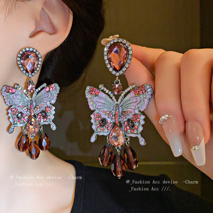 Wholesale Silver Needle Diamond Butterfly Crystal Earrings JDC-ES-HuiHe003