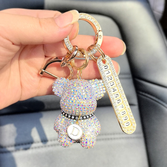 Wholesale Car Keychain Full Diamond Cartoon Violence Bear Key Chain Letter Cartoon Girl Key Pendant Gift