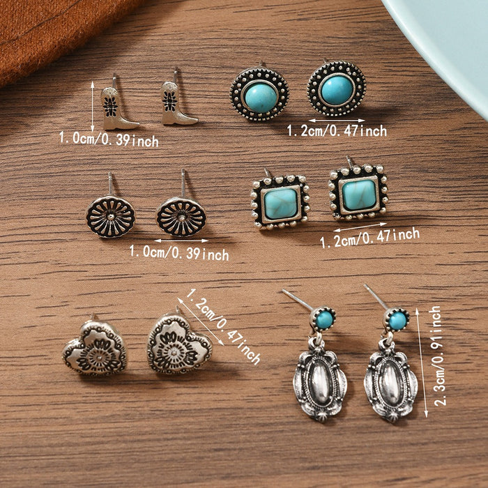 Wholesale Trendy Bohemian Turquoise Bull Head Flower Earrings For Women Alloy Handmade Jewelry Accessory Boutique Resale