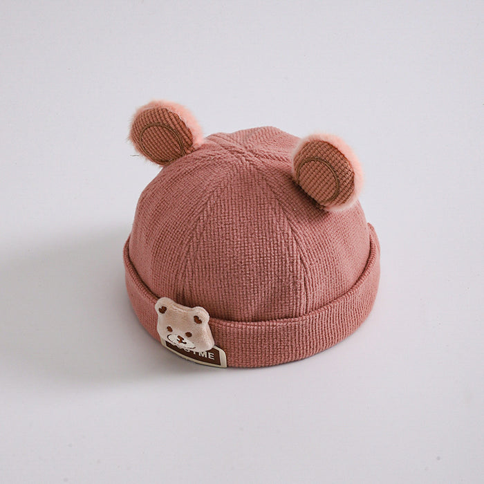 Wholesale Cartoon bear head in autumn and winter knitted thick children' s brimless duck tongue hat bear ears