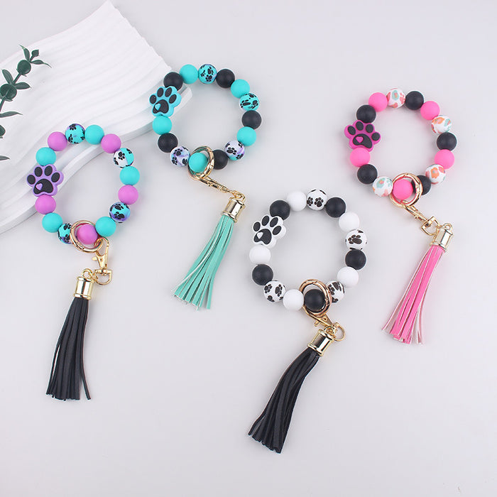 Wholesale Silicone Dog Paw Print Keychain Bracelet Bracelet Wallet Keychain Pendant