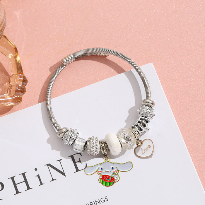 Wholesale Stainless Steel Adjustable Bead Bracelet with Cute Cartoon Dog Pendant Fashion Accessory MOQ≥2
