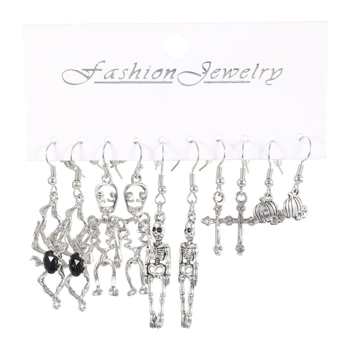 Wholesale  Exaggerated Earrings European and American Silver Pumpkin Skull Claw  Earrings 5-Piece Set Earrings