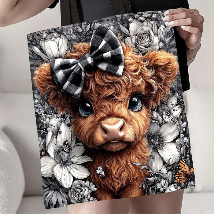 Wholesale Fashion Cartoon Dachshund and Highland Cow Canvas Tote Bag for Everyday S MOQ: 2