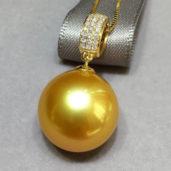 Wholesale  gold beads pearl pendant necklace 15-16mm18k gold diamond pearl necklace