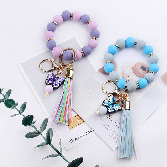 Wholesale Beaded Cartoon Butterfly Wrist Keychain