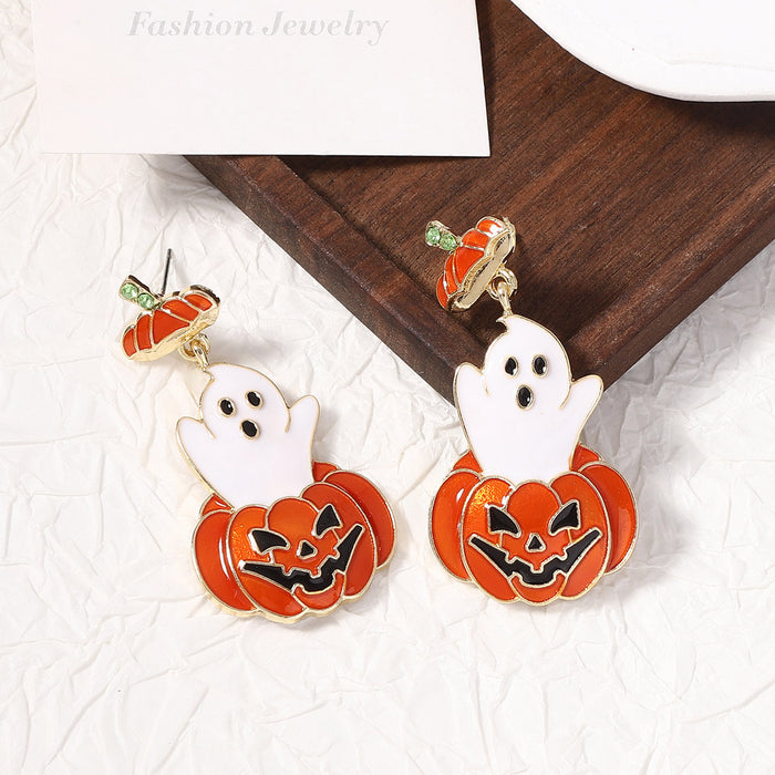 Wholesale Halloween Zinc Alloy Oil Drop Cartoon Ghost Pumpkin Earrings JDC-ES-YueLi018