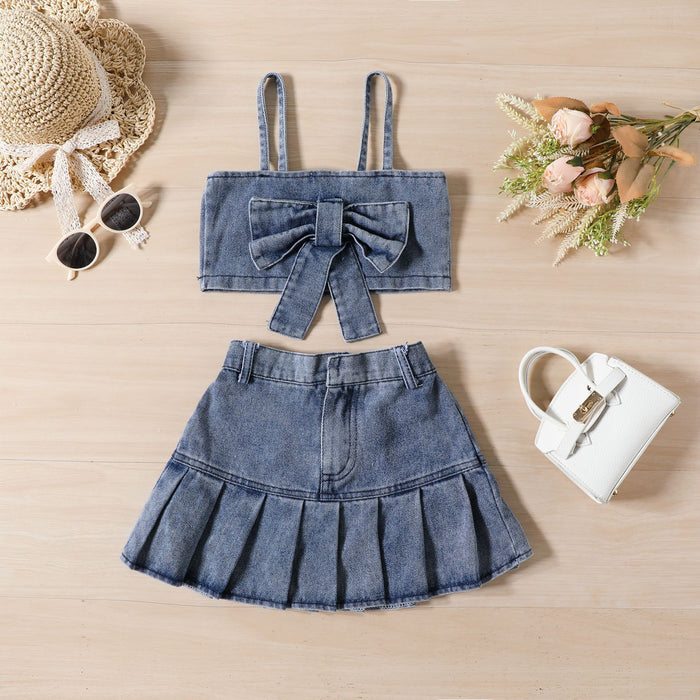 Wholesale Children's Denim Skirt Halter Top Two Piece Set JDC-BC-JiaLJ003