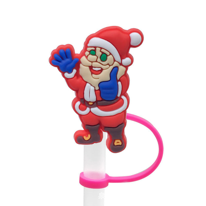 Wholesale Cartoon Christmas Santa Claus Christmas Trees Snowman Silicone Dustproof Straw Plugs JDC-SCR-KuaJi016