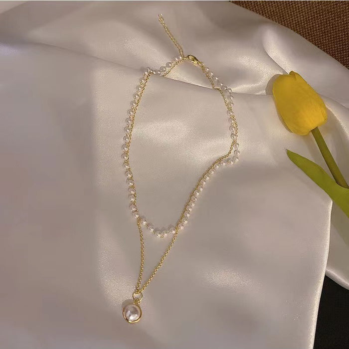 Wholesale double-layer pearl pendant necklace women's