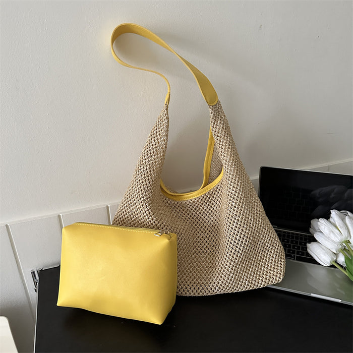 Wholesale Leisure beach popular woven mother and child bag, fashionable and stylish one shoulder beach travel grass woven bag