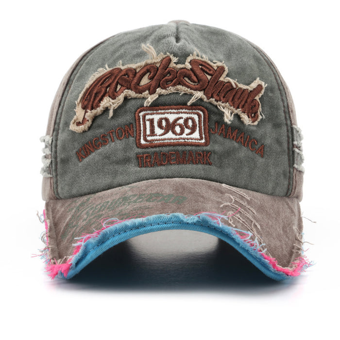 Wholesale Vintage Washed Distressed Letter Embroidered Ripped Baseball Cap