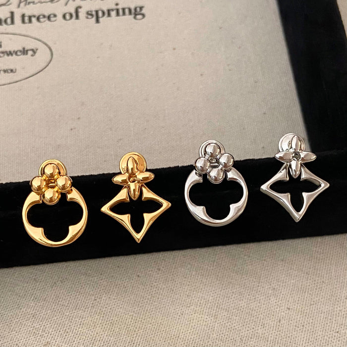 Wholesale Geometric Asymmetrical Openwork Flower Stud Earrings