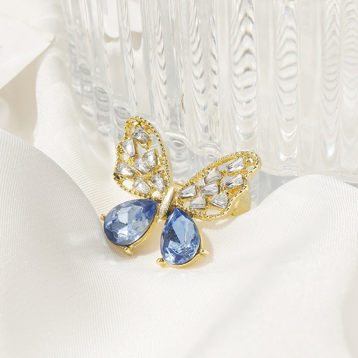 Wholesale Hollow out imitation zircon crystal butterfly brooch, gemstone chest flower decorative brooch accessory