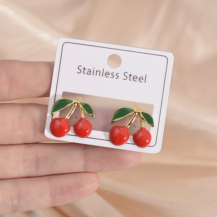 Wholesale Stainless Steel Cherry Earrings Jewelry Oil Drop Earrings